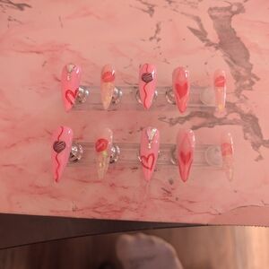 Pink and Red Heart Nail Set